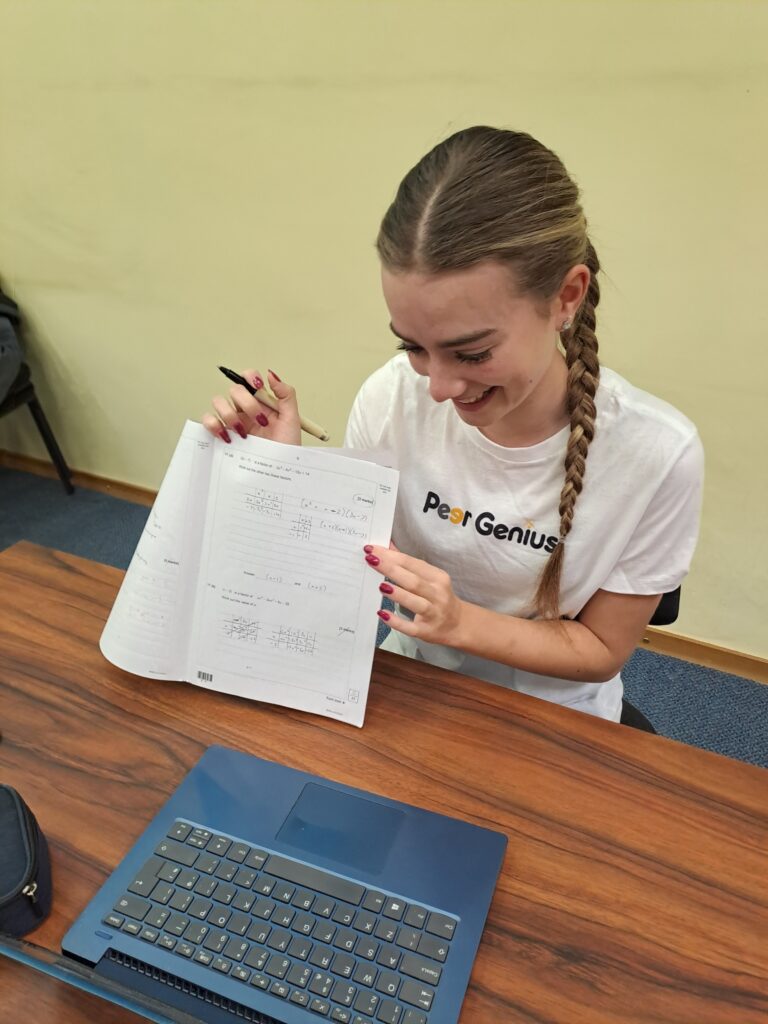Tutor going online to teach a pupil in front of a computer